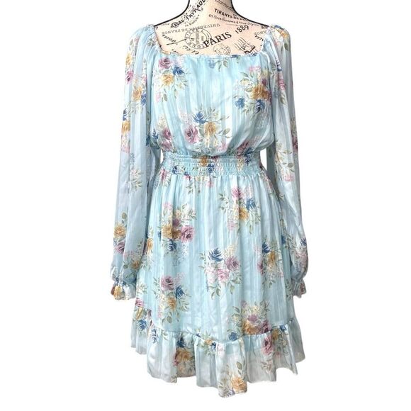 Peach Love California Flowy Floral Long Sleeve Mini Dress in Size Medium - Picture 1 of 12